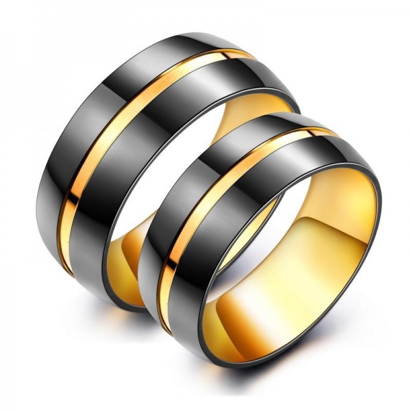 Black And Yellow Two-tone Simple Couples Rings For Her And Him