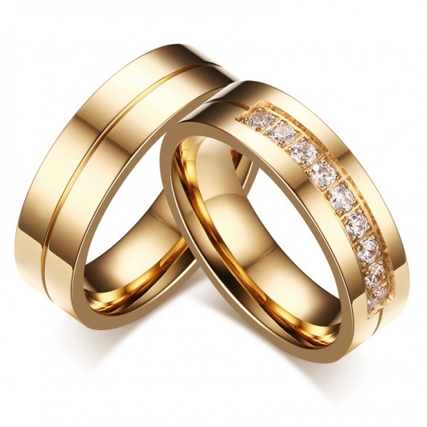 Yellow Gold Plated Titanium Steel Couple Rings