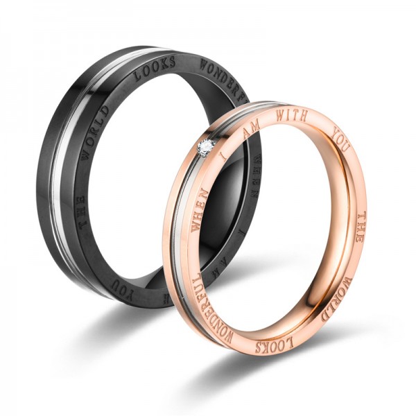 Engravable Couple's I Am With You Titanium Steel Ring