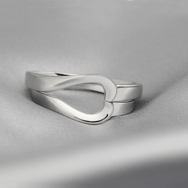Couple's Engravable Matching Heart Promise Ring In Sterling Silver