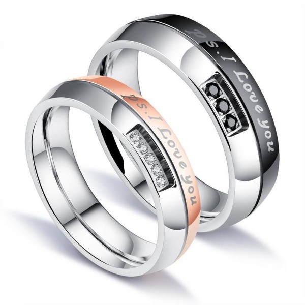 Engravable I Love You Couple Ring For Him And Her In Titanium
