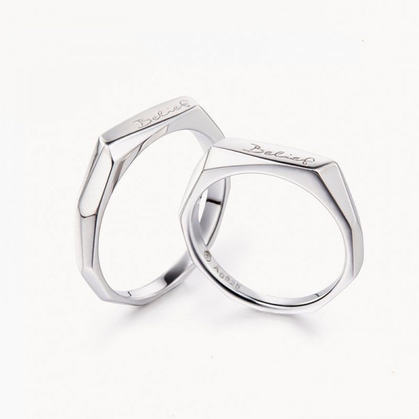 Original Engravable Sterling Silver Plated White Gold Belief Couple Ring