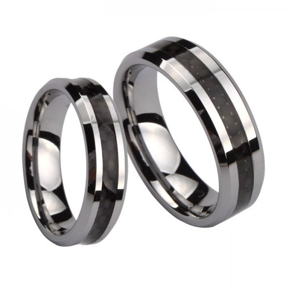 Engravable Silver And Black Two Tone Simple Tungsten Couple Rings For Him And Her