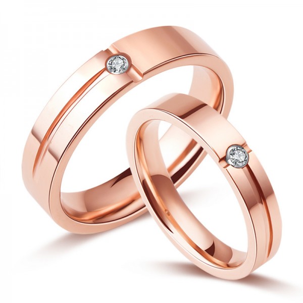 Engravable Couple's Tungsten Plated 18k Rose Gold Promise Ring For Her And Him