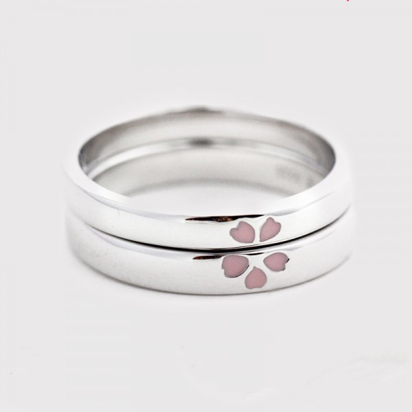 Engravable Sterling Silver Cherry blossoms Promise Ring For Couples