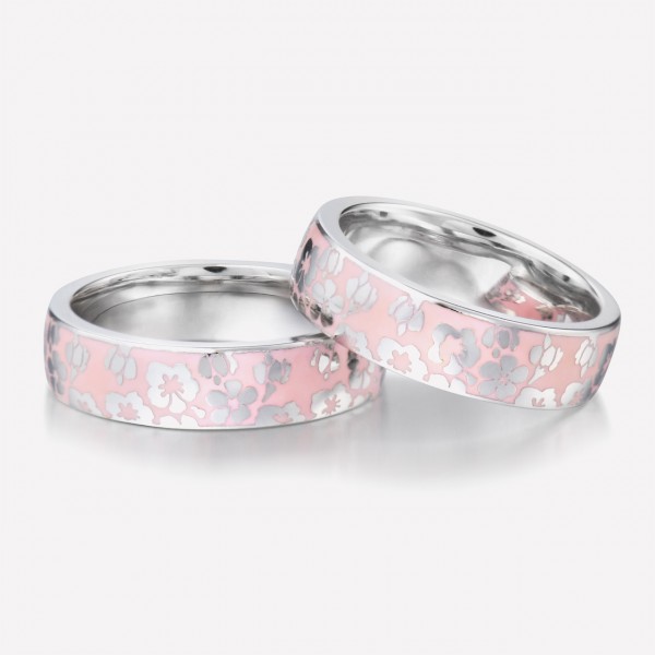 Engravable Cherry blossoms Promise Ring For Couples In Sterling Silver