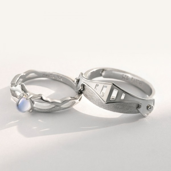 Princess And Knight Adjustable Couple Rings In S925 Sterling Silver