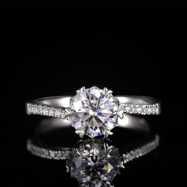Engravable Twist Solitaire with Side Accent Round Cut Moissanite Promise Ring