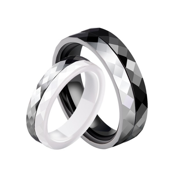Engravable Tungsten Ceramic Black And White Couple Ring
