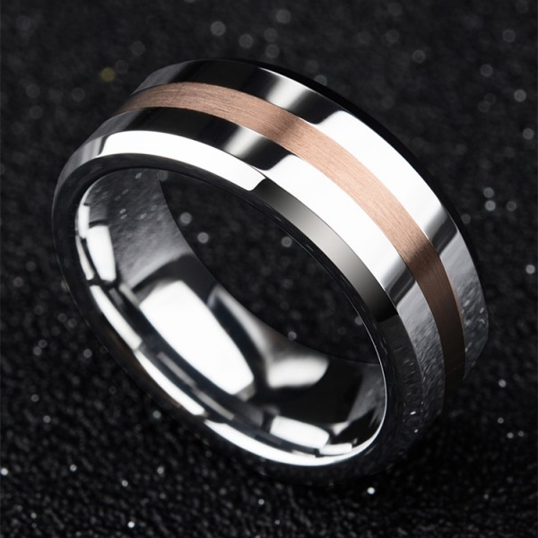Engravable 14K Rose Gold Wedding Ring For Men In Tungsten