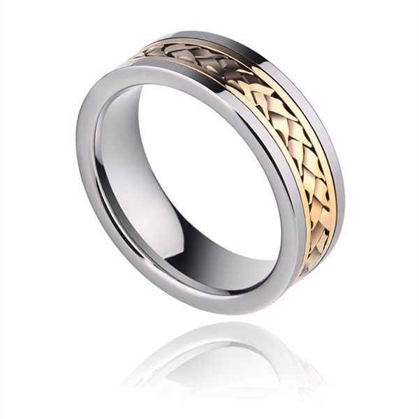 Engravable 18K Yellow Gold Wedding Ring For Men In Tungsten