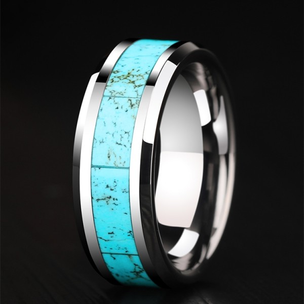 Engravable Turquoise Wedding Band For Men In Tungsten