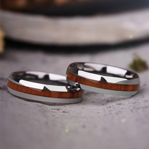 Engravable Wooden Promise Ring For Couples In Tungsten