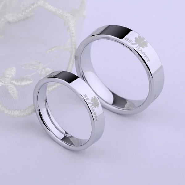 Engravable Four Leaf Clover Promise Ring For Couples In Tungsten