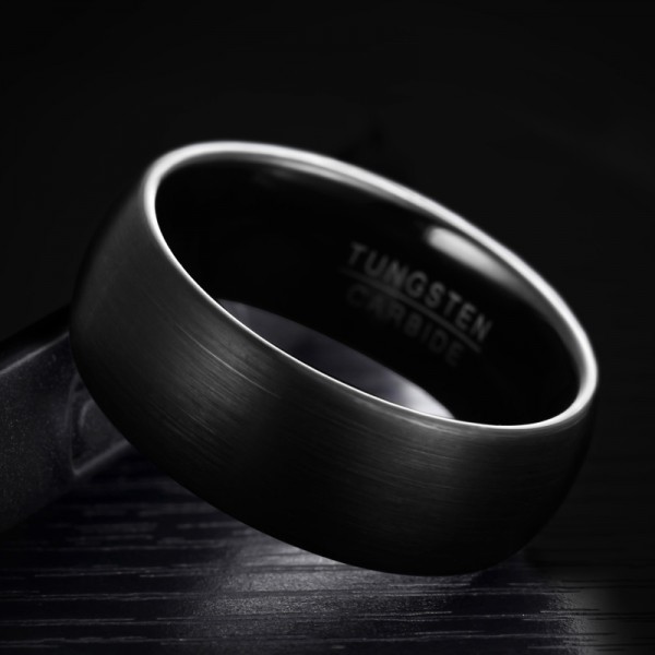Engravable Frosted Black Wedding Band For Men In Tungsten
