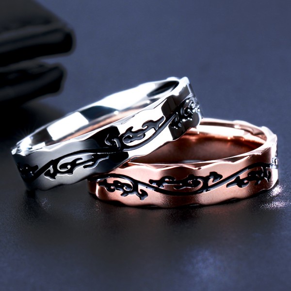 Engravable Vines Titanium Promise Ring For Couples