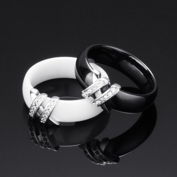 Personalized Black And White Ceramic Promise Ring For Couples
