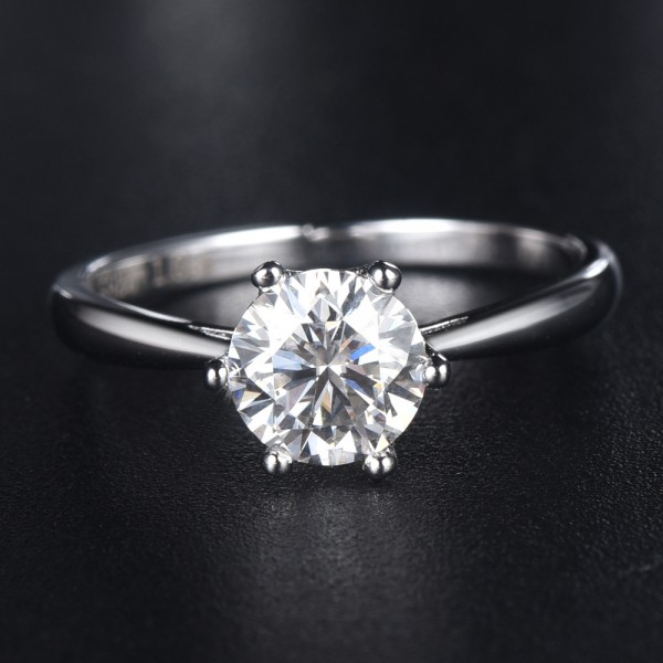 Engravable Round Cut Solitaire Moissanite Promise Ring For Women In Silver