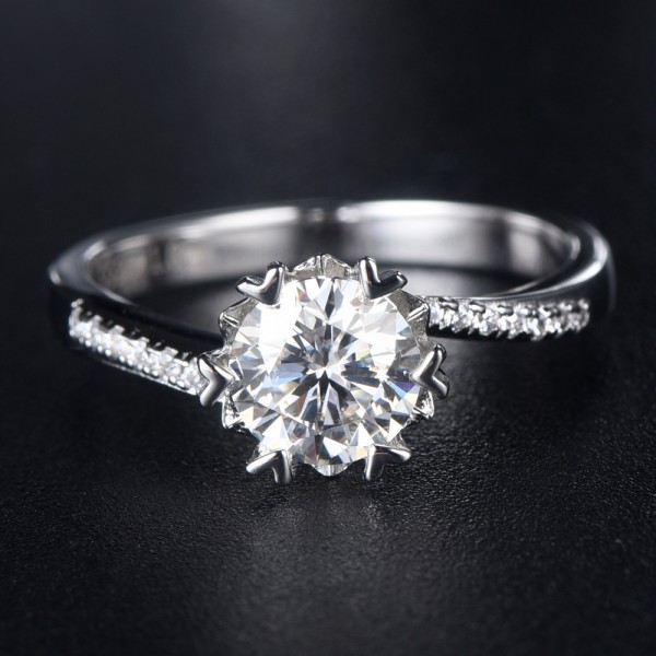 Engravable Twist Flower Moissanite Promise Ring For Women In Sterling Silver