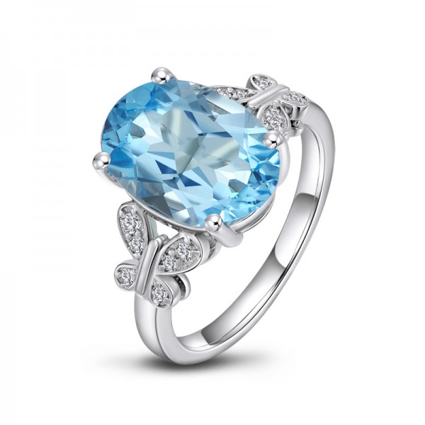 Engravable Solitaire Blue Topaz Promise Ring For Women In Silver