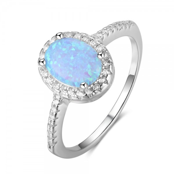 Engravable Opal Promise Ring For Women In Silver