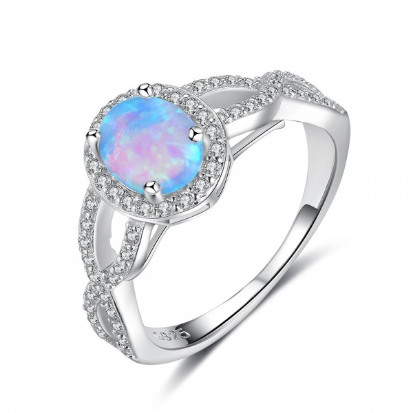 Engravable Oval Cut Opal Infinity Promise Ring For Women In Sterling Silver
