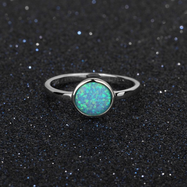 Engravable Round Cut Solitaire Opal Promise Ring For Women In Sterling Silver