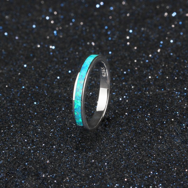Engravable Opal Promise Band For Women In Sterling Silver
