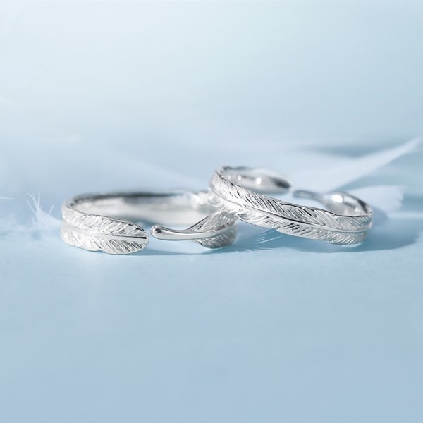Engravable Feather Promise Ring For Couples In Sterling Silver
