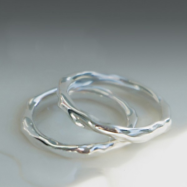 Engravable Unique Water Pattern Promise Ring For Couple In Sterling Silver