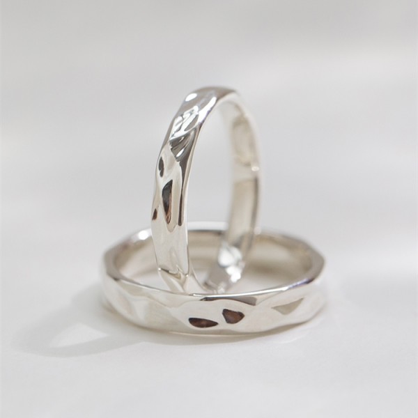Engravable Irregular Surface Promise Ring For Couple In Sterling Silver