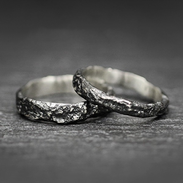 Engravable Black Iron Promise Ring For Couple In Sterling Silver