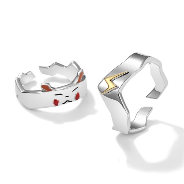Engravable Pikachu Promise Ring For Couples In 925 Sterling Silver