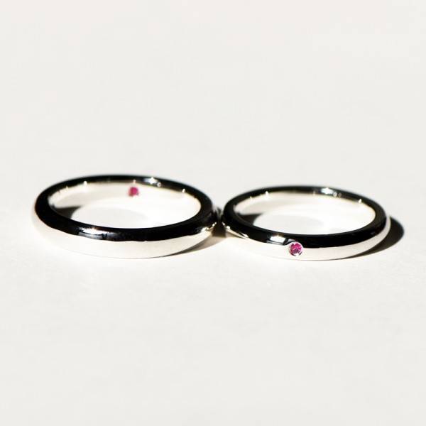 Engravable Ruby Promise Band For Couples In Sterling Silver