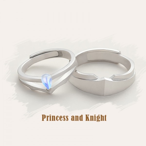 Adjustable Princess And Knight Frosted Promise Ring For Couples In 925 Sterling Silver