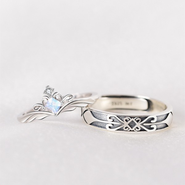 Adjustable Princess And Knight Moonstone Promise Ring For Couples In Sterling Silver