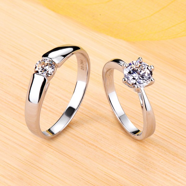 Engravable Round Cut Moissanite Couple Wedding Bands In Silver
