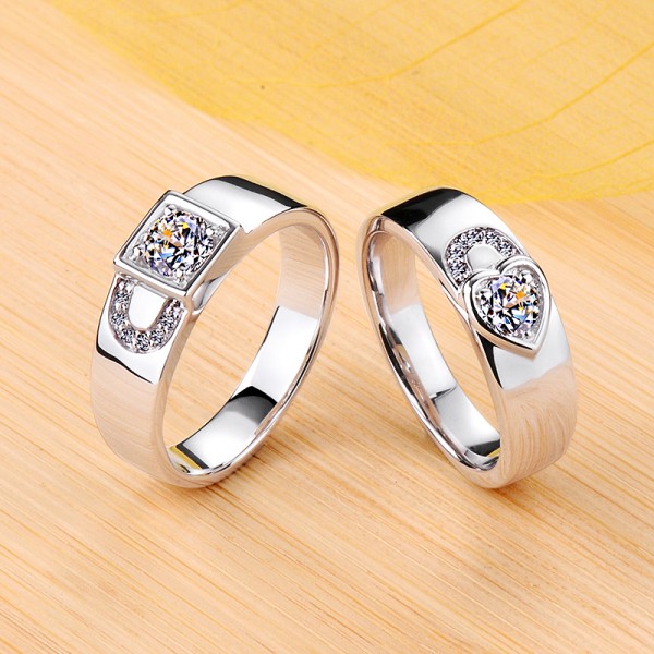 Personalized Lock Moissanite Couple Wedding Bands In Silver