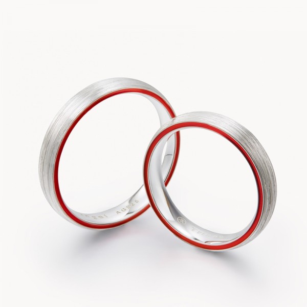 Original Red Line Frosted Rings For Couples In Sterling Silver