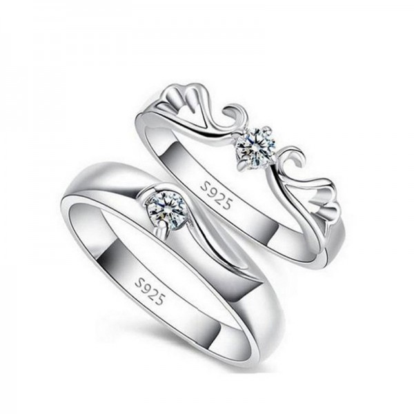 Adjustable CZ Angel Promise Rings For Couples In 925 Sterling Silver