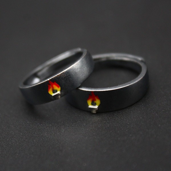 Adjustable Unique Torch Rings For Couples In Sterling Silver