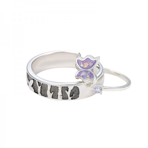 Engravable Butterfly Elves Promise Rings For Couples In Sterling Silver