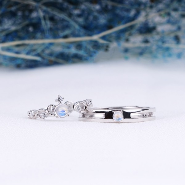 Adjustable Crown Matching Promise Rings For Couples In Sterling Silver