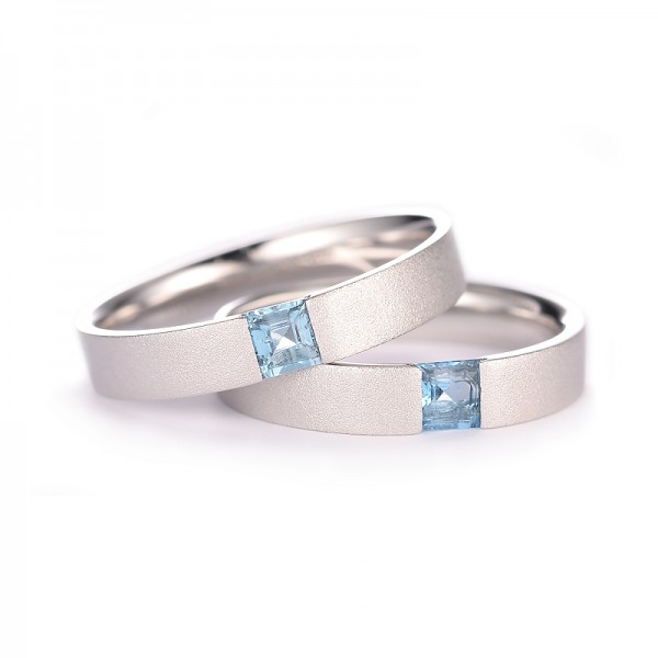 Engravable Silver Plated White Gold Matching Wedding Bands