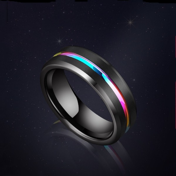 Personalized Rainbow Tungsten Carbide Ring