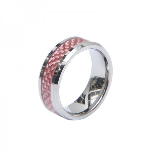 Personalized Pink Tungsten Carbide Ring