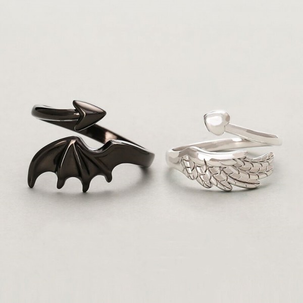 Personalized Angel And Devil Matching Rings In Sterling Silver