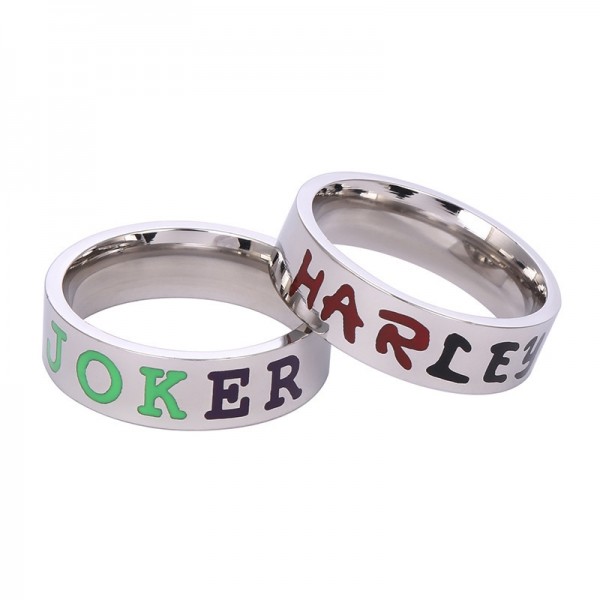 Personalized Joker And Harley Rings For Couples In Titanium