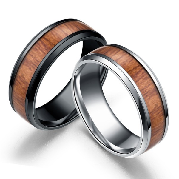 Personalized Wooden Rings For Couples In Titanium