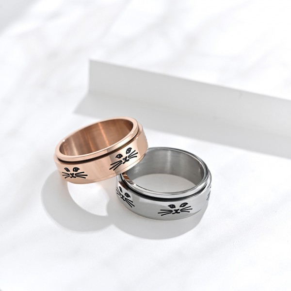 Rotatable Cute Cat Matching Rings For Couples In Titanium